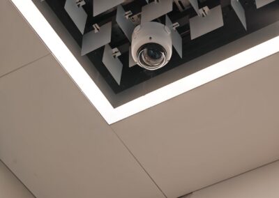 Dome camera recessed in a shop’s suspended ceiling